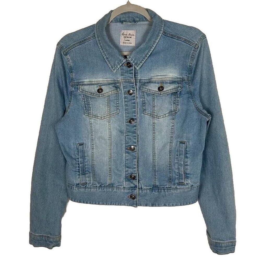 Love Tree Womens Sz L denim 4 pocket jacket Bohemian Cottagecore Cowgirl preppy